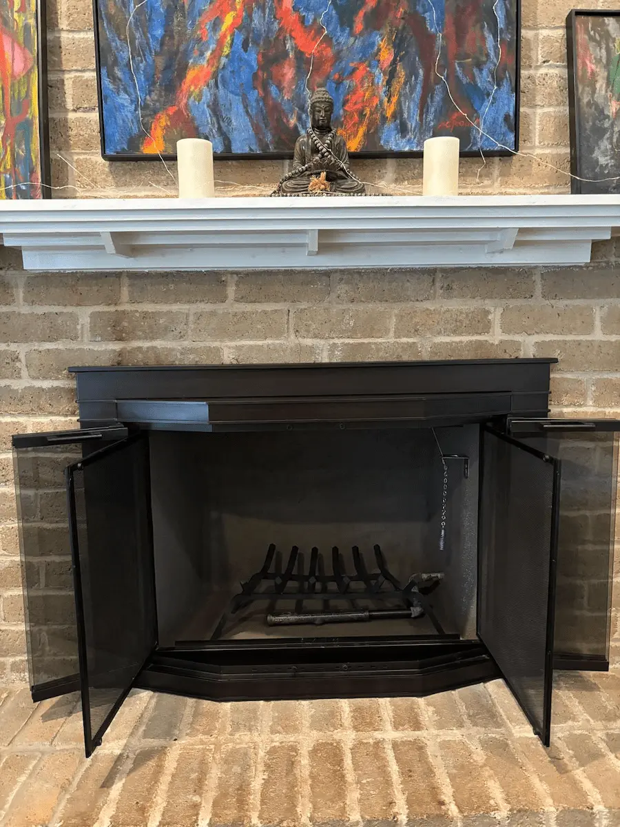 Clean fireplace with open door